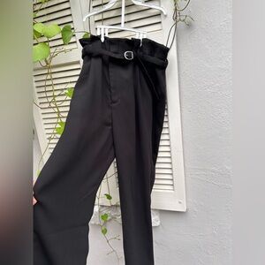 High waisted, paperbag pants with belt, hits at the ankle